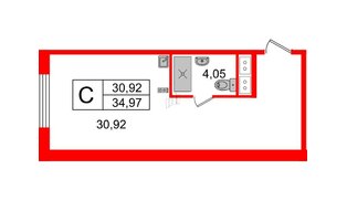 Апартаменты в ЖК «Ladozhsky Avenir», студия, 34.97 м², 3 этаж