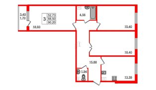 Квартира в ЖК Granholm Village, 3 комнатная, 90.2 м², 3 этаж