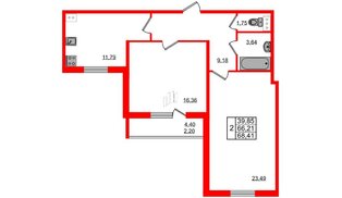 Квартира в ЖК «Granholm Village», 2 комнатная, 68.6 м², 2 этаж