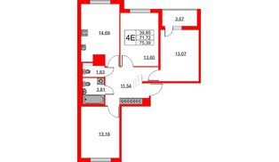 Квартира в ЖК ЯСНО.ЯНИНО, 3 комнатная, 71.72 м², 8 этаж