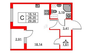 Квартира в ЖК Любоград, студия, 26.35 м², 2 этаж