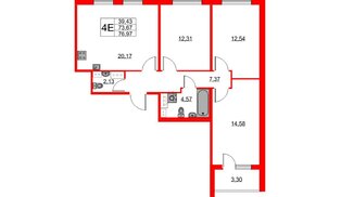 Квартира в ЖК Любоград, 3 комнатная, 73.67 м², 4 этаж