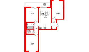 Квартира в ЖК 'Цветной город', 3 комнатная, 61 м², 5 этаж