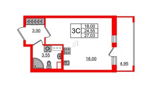 Квартира в ЖК «Город звёзд», студия, 24.55 м², 12 этаж