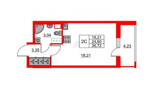 Квартира в ЖК «Город звёзд», студия, 24.6 м², 7 этаж