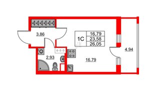Квартира в ЖК «Город звёзд», студия, 23.58 м², 8 этаж