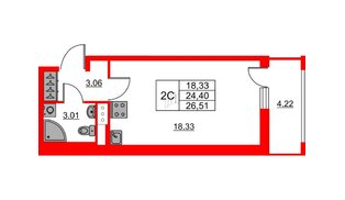 Квартира в ЖК «Город звёзд», студия, 24.4 м², 7 этаж