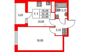 Квартира в ЖК «Город звёзд», 1 комнатная, 32.36 м², 4 этаж
