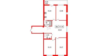 Квартира в ЖК Феникс, 3 комнатная, 106.21 м², 2 этаж