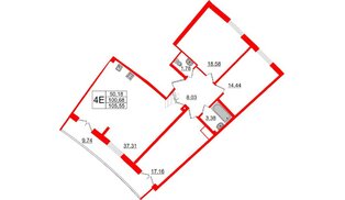 Квартира в ЖК Морская набережная.SeaView 2, 3 комнатная, 105.55 м², 16 этаж