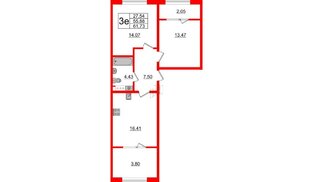 Квартира в ЖК Пиксель, 2 комнатная, 61.73 м², 5 этаж