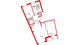 Квартира в ЖК Морская набережная.SeaView 2, 3 комнатная, 91.25 м², 16 этаж