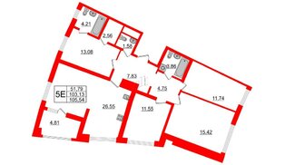 Квартира в ЖК Морская набережная.SeaView 2, 4 комнатная, 105.54 м², 15 этаж