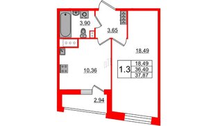 Квартира в ЖК Прайм Приморский, 1 комнатная, 36 м², 5 этаж