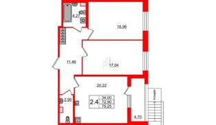 Квартира в ЖК Прайм Приморский, 2 комнатная, 71.6 м², 1 этаж