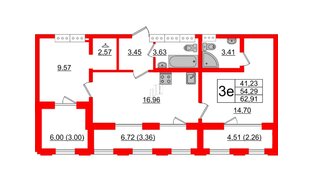 Квартира в ЖК Шепилевский, 2 комнатная, 62.91 м², 20 этаж