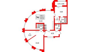 Квартира в ЖК Шепилевский, 2 комнатная, 85.29 м², 20 этаж