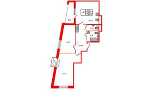 Квартира в ЖК Прайм Приморский, 2 комнатная, 74.3 м², 3 этаж