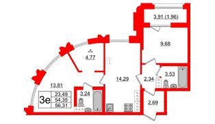 Квартира в ЖК Шепилевский, 2 комнатная, 56.31 м², 13 этаж