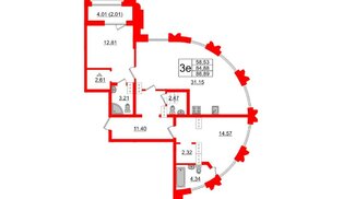 Квартира в ЖК Шепилевский, 2 комнатная, 86.89 м², 20 этаж