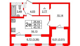 Квартира в ЖК Шепилевский, 1 комнатная, 43.1 м², 20 этаж