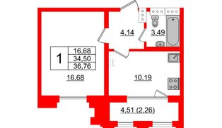 Квартира в ЖК Шепилевский, 1 комнатная, 36.76 м², 21 этаж