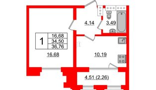 Квартира в ЖК Шепилевский, 1 комнатная, 36.76 м², 16 этаж