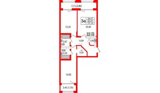 Квартира в ЖК Шепилевский, 2 комнатная, 71.13 м², 18 этаж