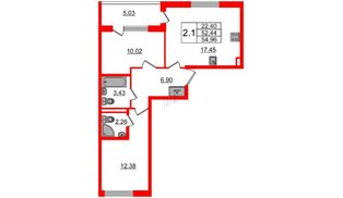 Квартира в ЖК «Дворцовый фасад», 2 комнатная, 52.44 м², 3 этаж
