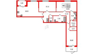 Квартира в ЖК «Дворцовый фасад», 3 комнатная, 105.4 м², 1 этаж