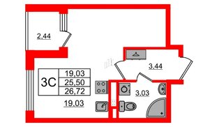 Квартира в ЖК «Дворцовый фасад», студия, 25.9 м², 2 этаж