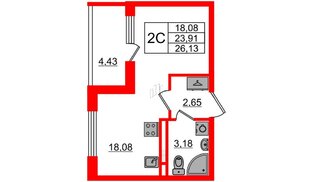 Квартира в ЖК «Дворцовый фасад», студия, 24.4 м², 2 этаж