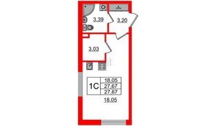 Квартира в ЖК «Дворцовый фасад», студия, 26.9 м², 1 этаж