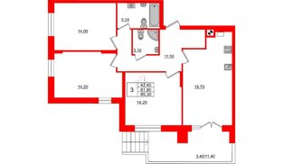 Квартира в ЖК Альпы, 3 комнатная, 85.3 м², 1 этаж