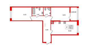 Квартира в ЖК Альпы, 2 комнатная, 70.1 м², 1 этаж