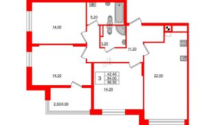 Квартира в ЖК Альпы, 3 комнатная, 86.5 м², 2 этаж