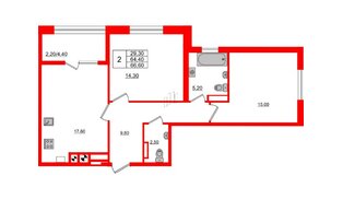 Квартира в ЖК Альпы, 2 комнатная, 66.6 м², 9 этаж