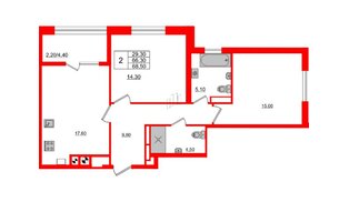 Квартира в ЖК Альпы, 2 комнатная, 68.5 м², 12 этаж