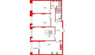 Квартира в ЖК Альпы, 3 комнатная, 87 м², 12 этаж