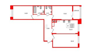 Квартира в ЖК Альпы, 3 комнатная, 89.2 м², 12 этаж