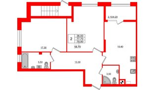 Квартира в ЖК Альпы, 2 комнатная, 79.8 м², 1 этаж