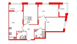 Квартира в ЖК Альпы, 3 комнатная, 92.1 м², 3 этаж