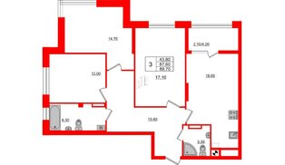 Квартира в ЖК Альпы, 3 комнатная, 89.7 м², 4 этаж