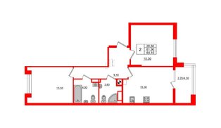 Квартира в ЖК Альпы, 2 комнатная, 64.1 м², 6 этаж