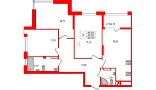 Квартира в ЖК Альпы, 3 комнатная, 90.1 м², 7 этаж