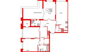 Квартира в ЖК Альпы, 3 комнатная, 113.6 м², 11 этаж