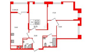 Квартира в ЖК Альпы, 3 комнатная, 90.8 м², 11 этаж