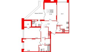Квартира в ЖК Альпы, 3 комнатная, 111.6 м², 12 этаж