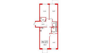 Апартаменты в ЖК «Зум на Неве», 3 комнатные, 95.73 м², 2 этаж