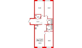 Апартаменты в ЖК «Зум на Неве», 3 комнатные, 95.27 м², 3 этаж